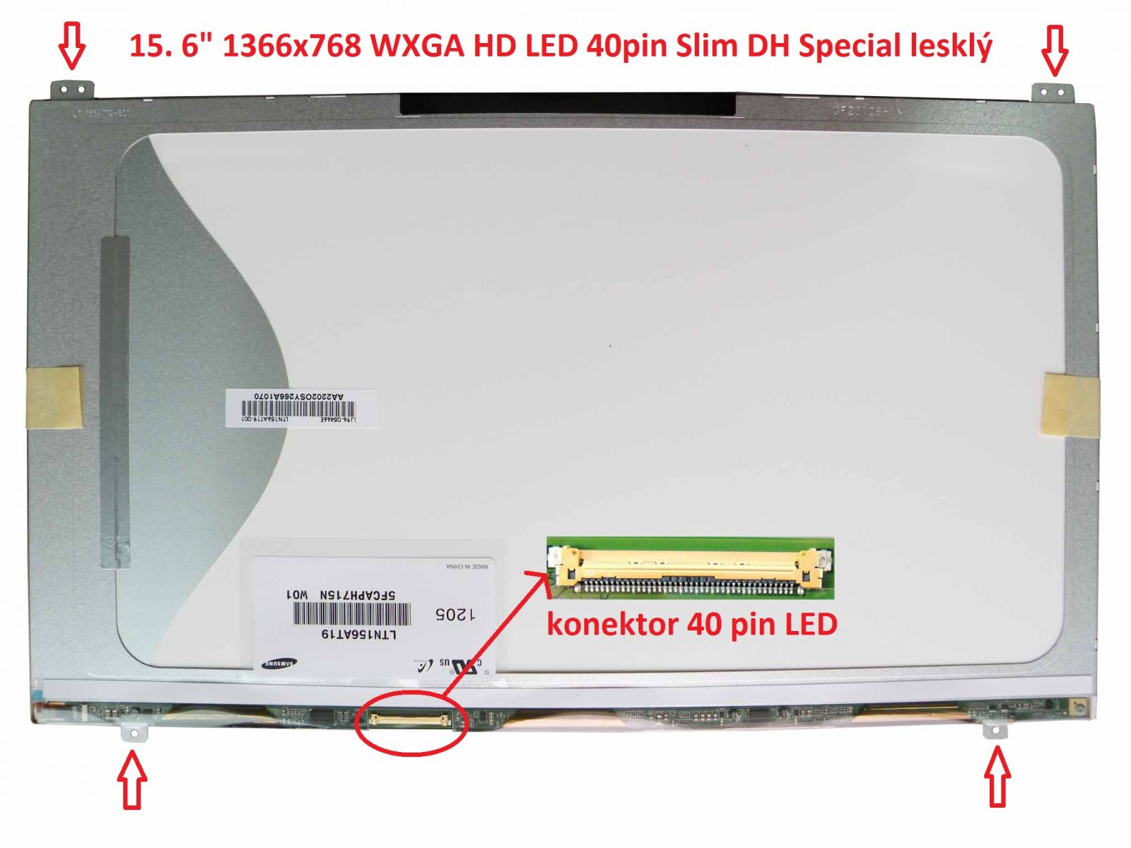 LTN156AT19-W01 LCD 15.6" 1366x768 WXGA HD LED 40pin Slim DH Special display displej