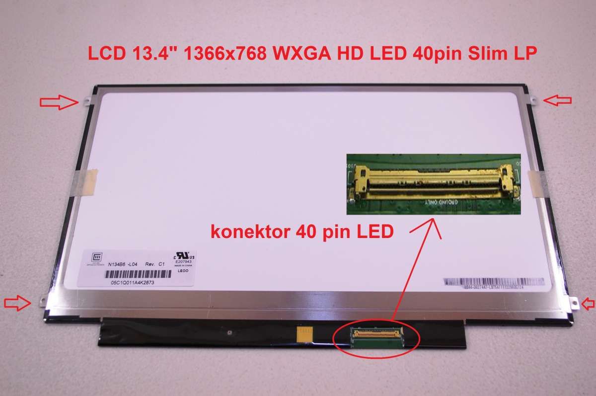 N134B6-L04 REV.A1 LCD 13.4" 1366x768 WXGA HD LED 40pin Slim LP display displej Chi Mei